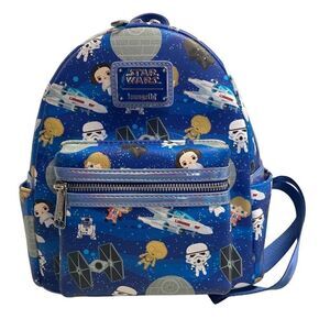 DISNEY PARKS Loungefly Pop Star Wars Backpack Bag Blue Green Yellow White‎